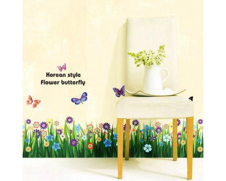 Butterfly & Grass Flowers Wall Border Butterfly & Grass Flowers Wall Border