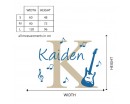 Initial & Name Wall Decal with Guitar and Music Notes