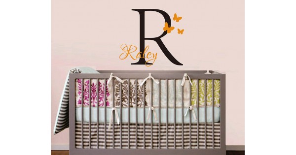 Customized Name Wall Stickers Butterflies Initial Letter Vinyl Wall Art ...