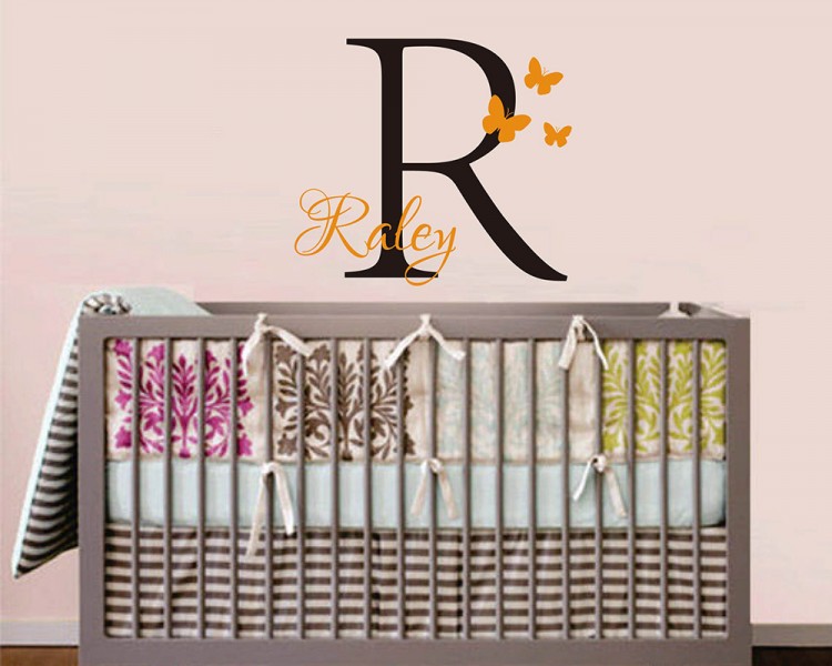 Customized Name Wall Stickers Butterflies Initial Letter Vinyl Wall Art ...