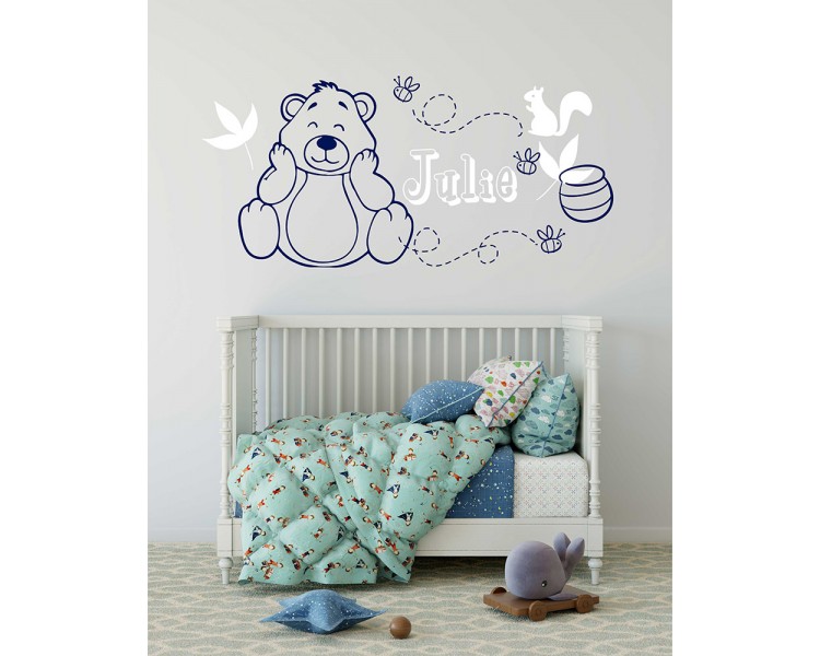 Cute Heart Bear Personalized Children Name Wall Decal