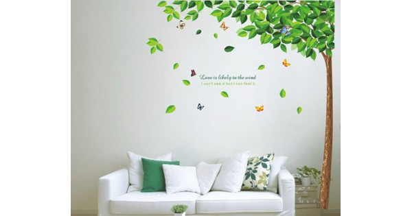 Large Tall Tree Green Leaves Wall Decal Vinyl Tree Art Stickers
